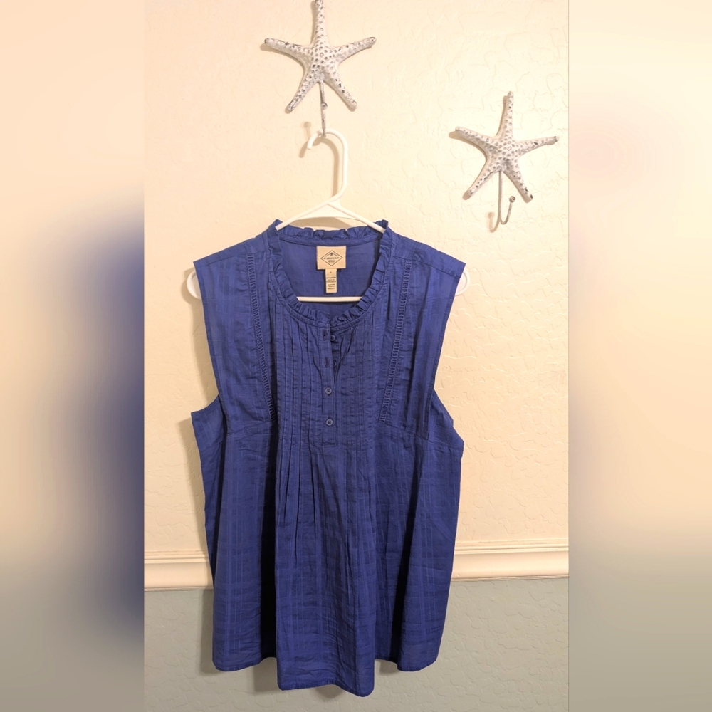 St. John's Bay Blue Violet Woman's Size Small Pleated Sleeveless Blouse NWT